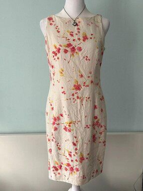 Vintage White Floral Sheath Dress sz 8p